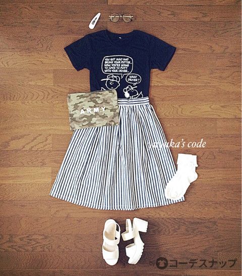 直條紋裙子 　裙子穿搭